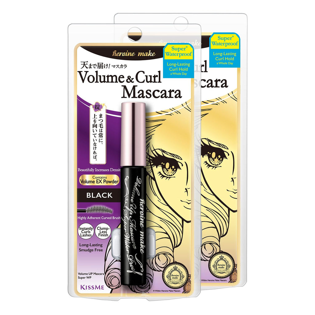 Heroine Make by KISSME Volumizing Waterproof Mascara & Length-Defining Fiber – Smudge-Proof Curl Hold, Made in Japan
