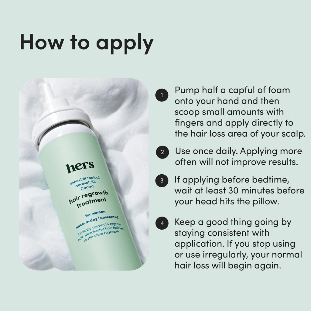 hers Hair Regrowth Foam 5% for Women — Extra Strength, Non-Greasy, Unscented | 2 Pack