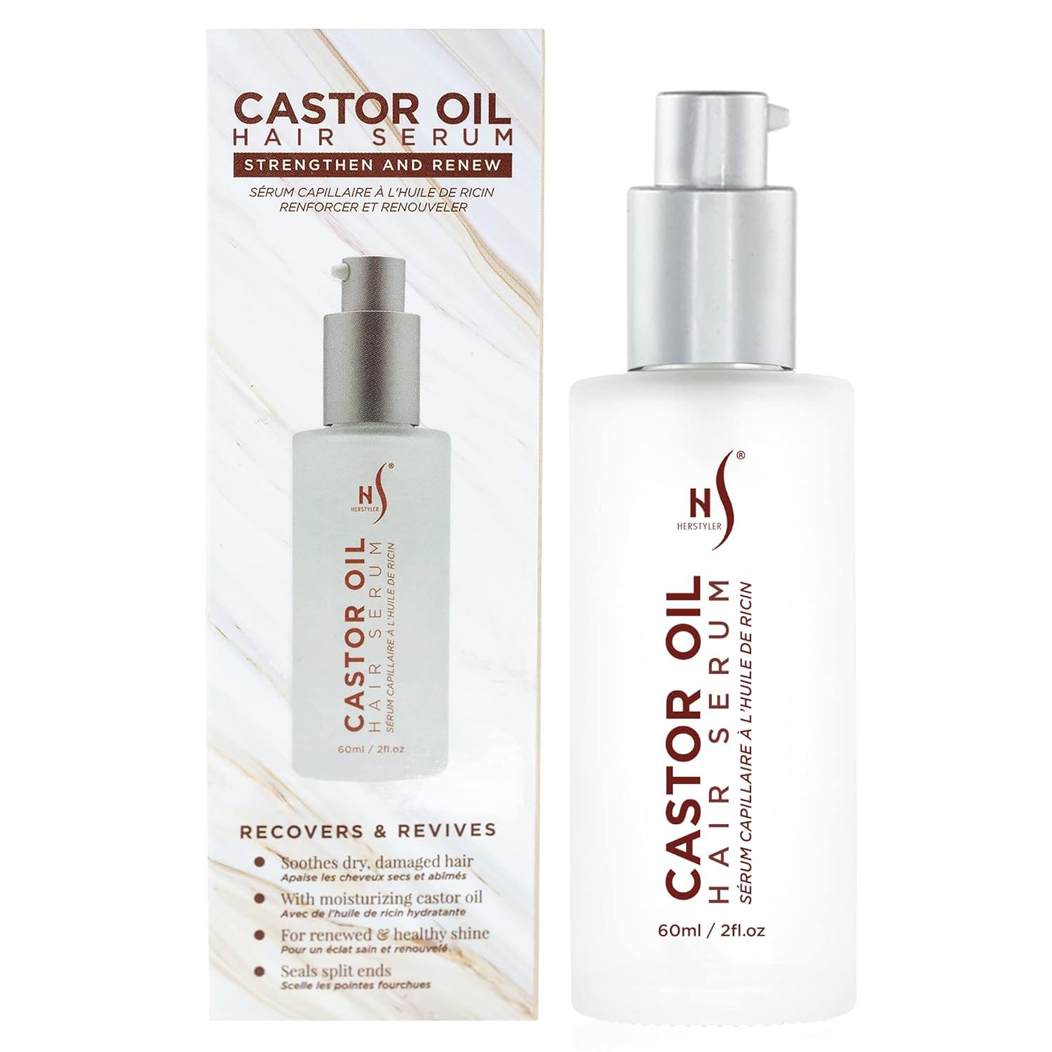 HerStyler Castor Oil Hair Serum for Hair Growth | Vitamin E Shine & Heat Protectant | 2 fl oz