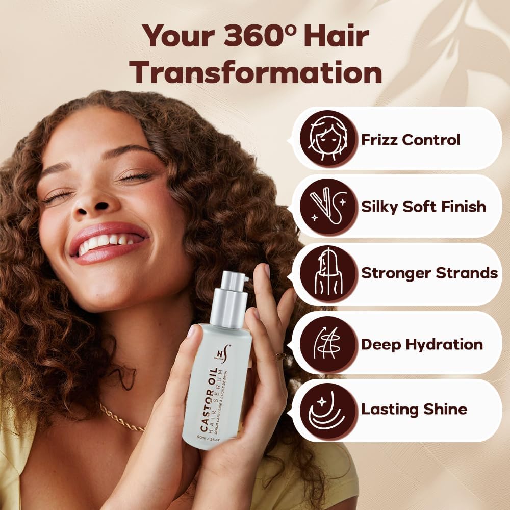 HerStyler Castor Oil Hair Serum for Hair Growth | Vitamin E Shine & Heat Protectant | 2 fl oz