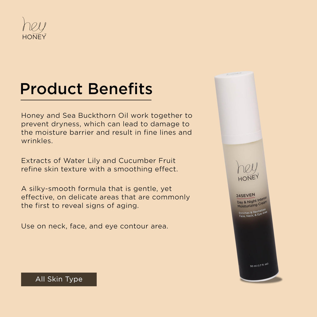 Hey Honey 24Seven Day and Night Moisturizing Cream – Face, Neck & Eye | Hydration and Subtle Anti-Aging