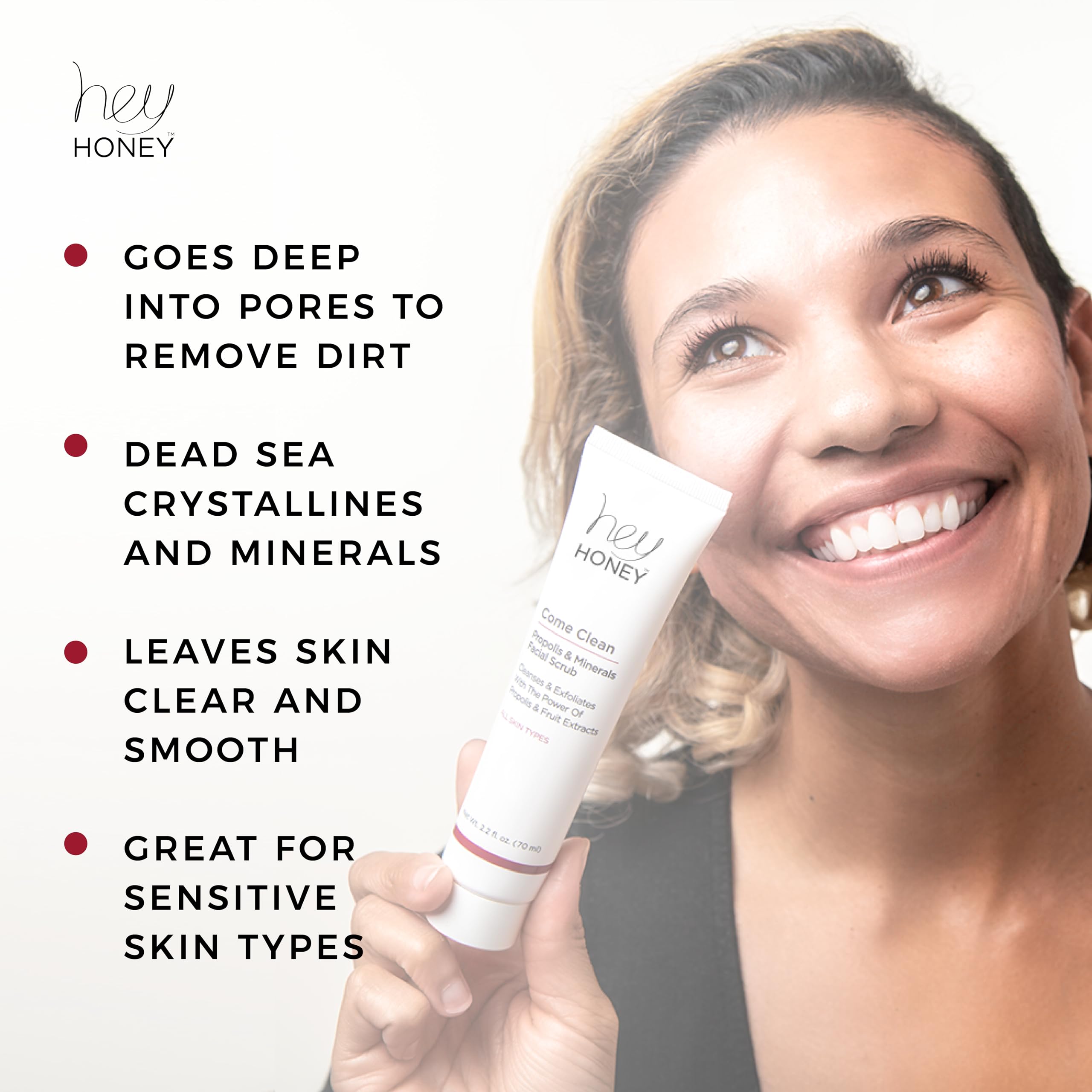 Hey Honey Propolis & Dead Sea Salt Microdermabrasion Scrub – Gentle Exfoliant for Sensitive Skin