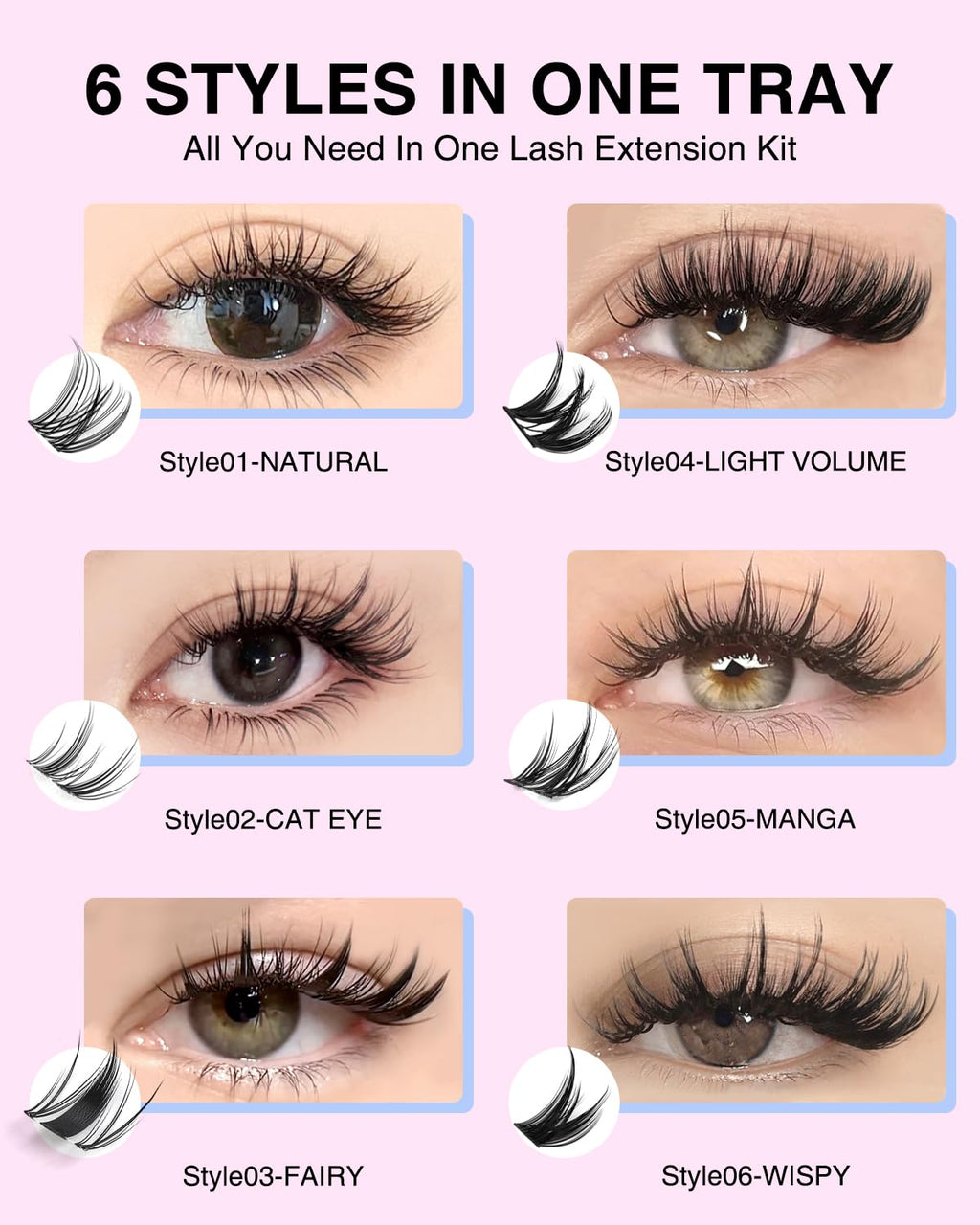 HEYWINK Lash Clusters Kit — 6 Styles (10-16mm) CC Curl DIY Lashes