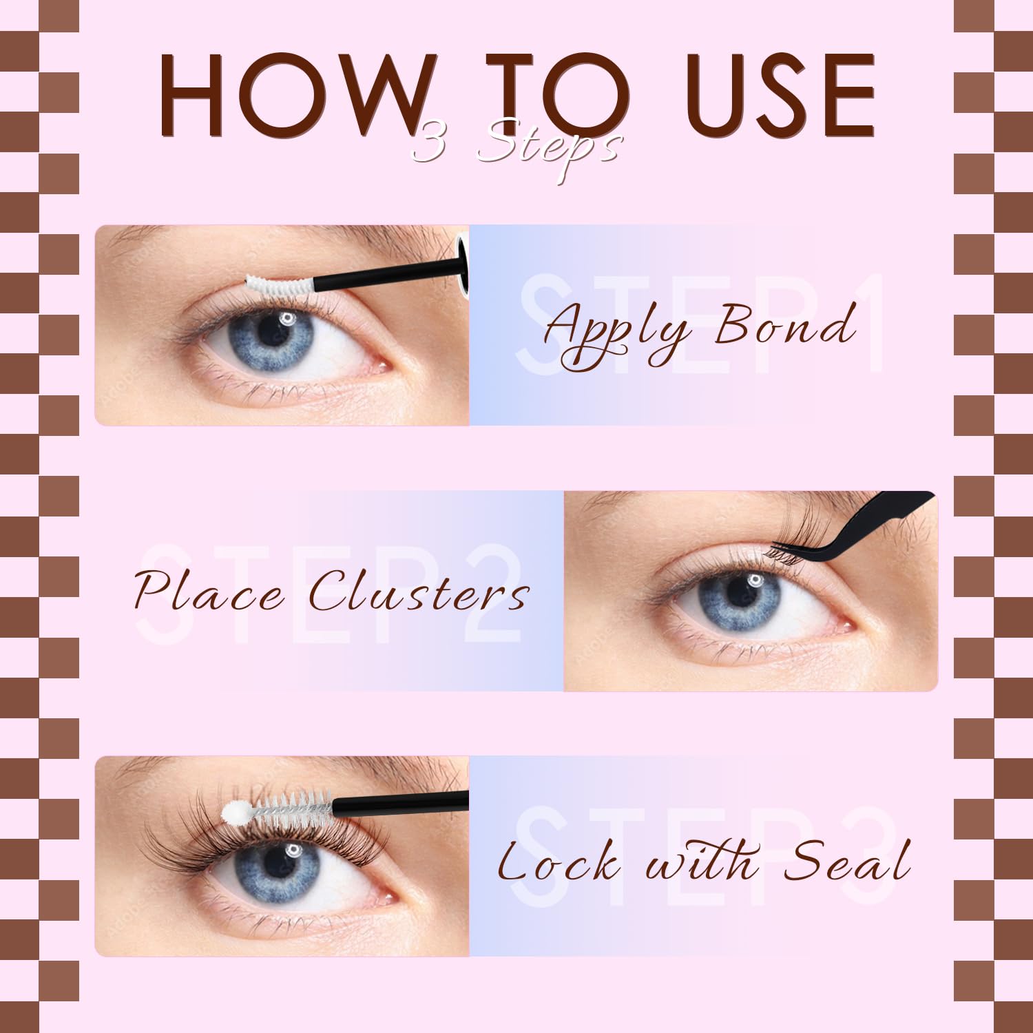 HEYWINK Velure Brown Lash Clusters Kit – Natural 8-14mm D-Curl, Invisible Band