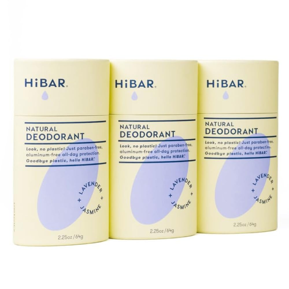HIBAR Lavender & Jasmine Plastic Free Deodorant - 3 Pack, Aluminum-Free, Vegan