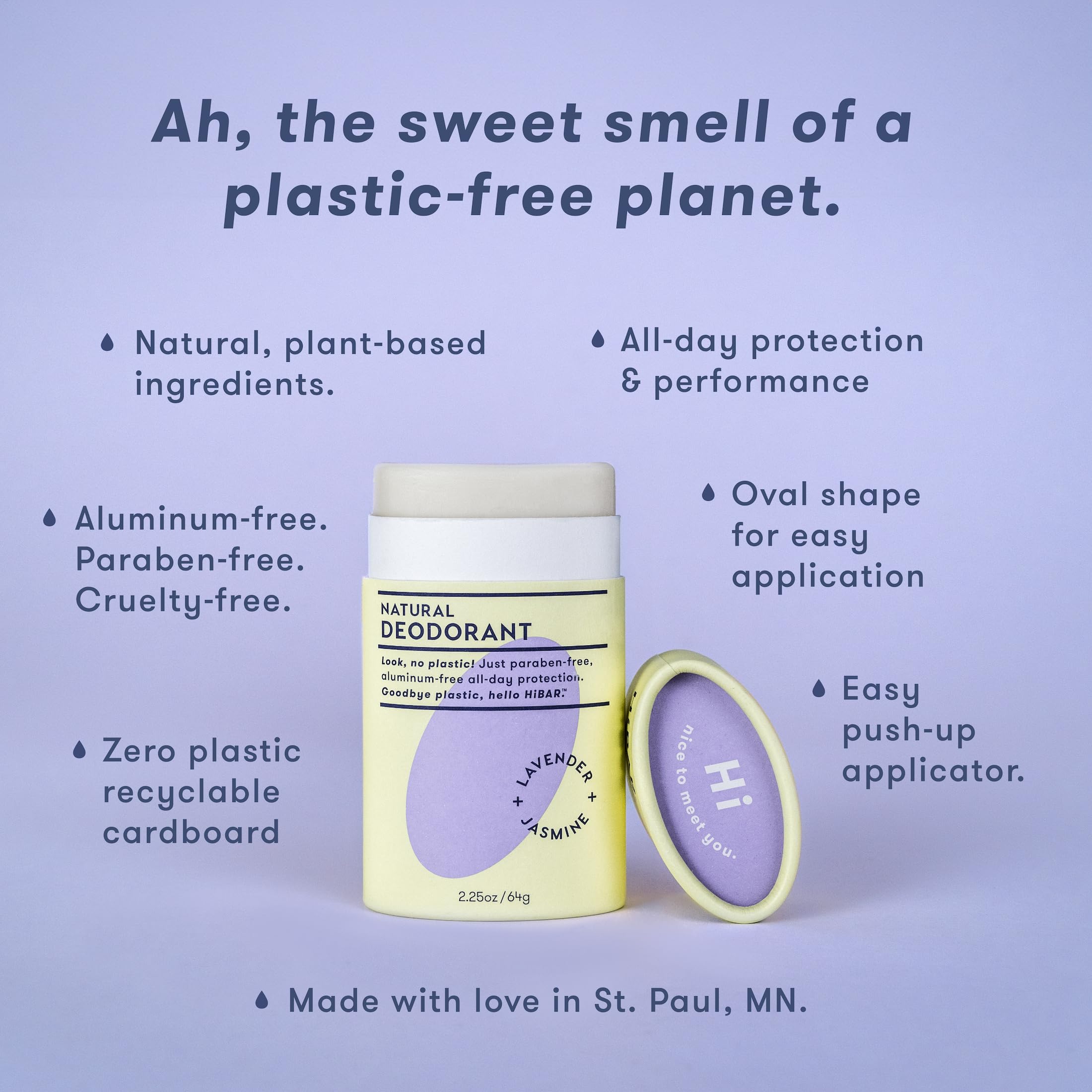HIBAR Lavender & Jasmine Plastic Free Deodorant - 3 Pack, Aluminum-Free, Vegan