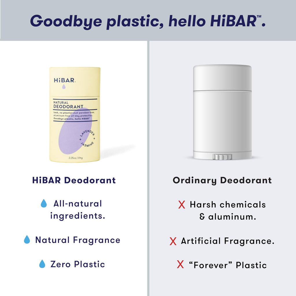 HIBAR Lavender & Jasmine Plastic Free Deodorant - 3 Pack, Aluminum-Free, Vegan
