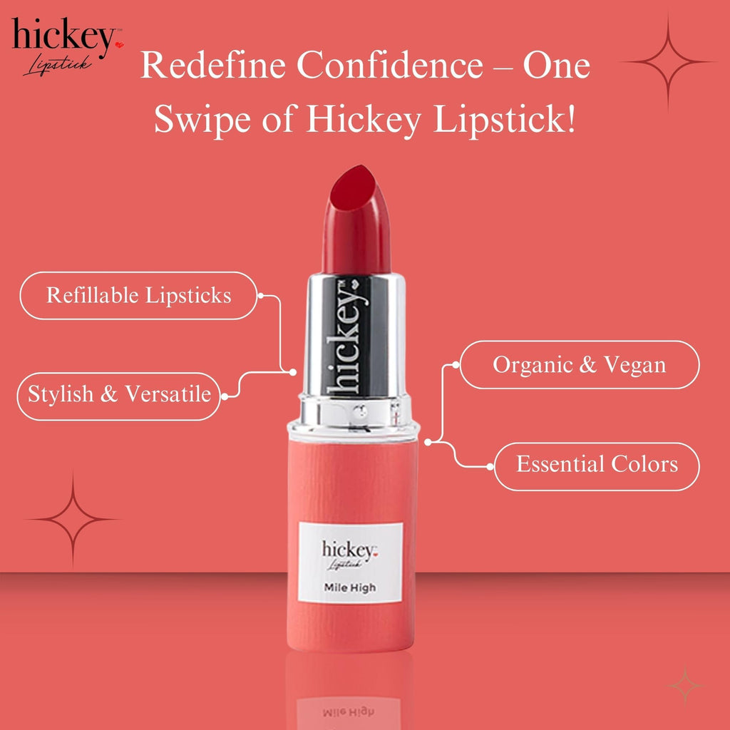 Hickey Lipstick Mile High Organic Red Lipstick Refill – Long-Lasting, Hydrating, Gluten-Free & Vegan