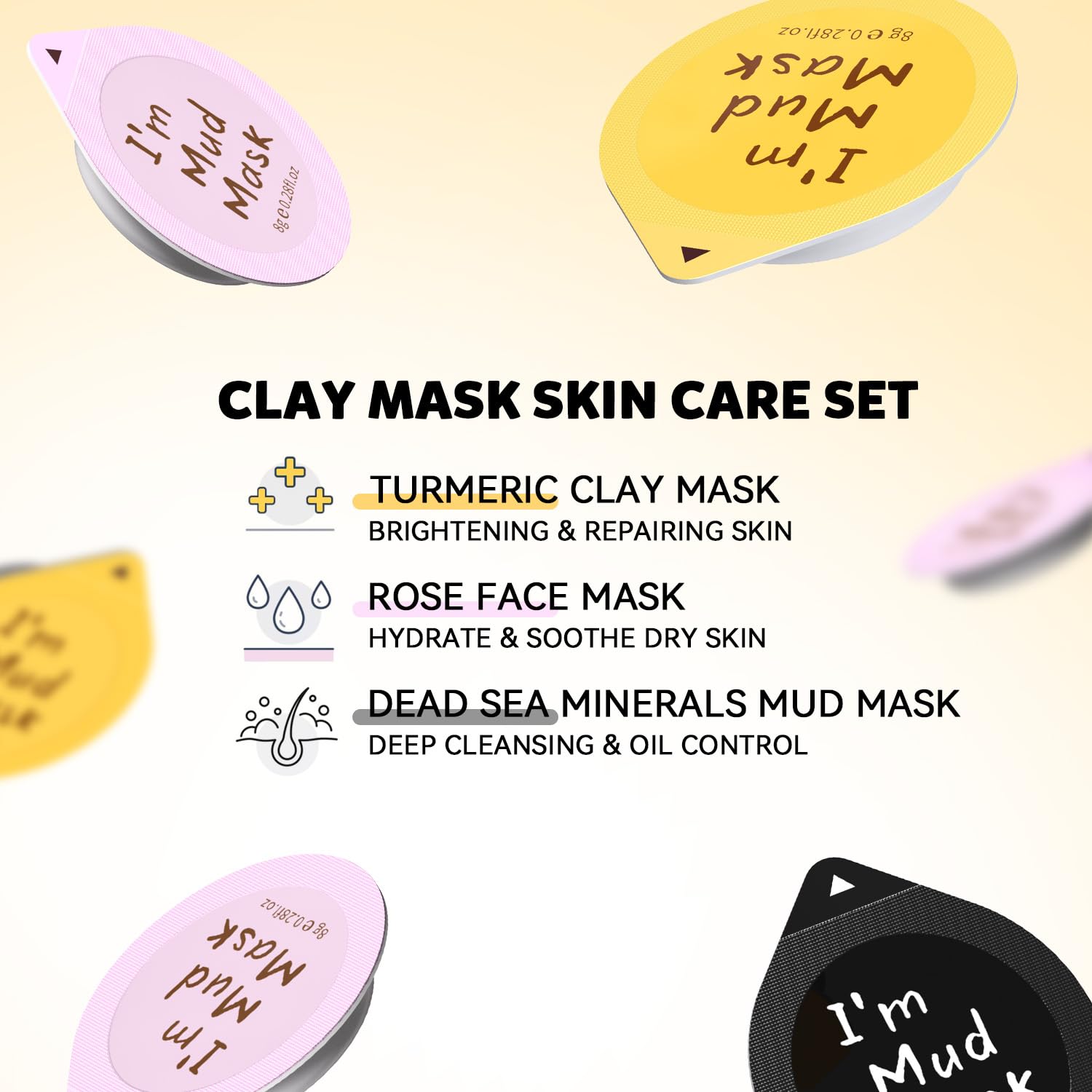 Hicream 9-Pack Clay Mask Set – Turmeric, Rose & Dead Sea Minerals – Travel-Friendly Skincare Gift
