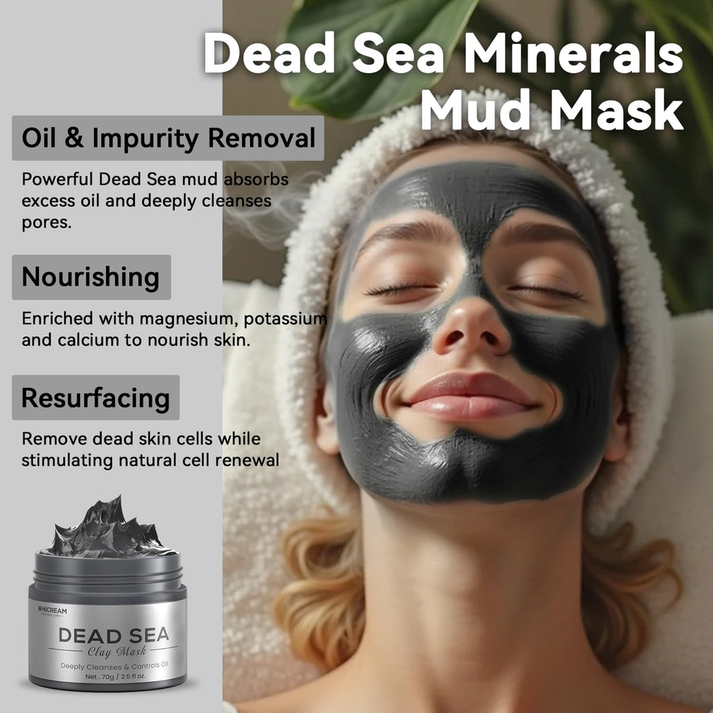 Hicream Turmeric Clay Mask Set – Green Tea & Dead Sea Minerals, 3-Piece Spa Facial Mask Kit