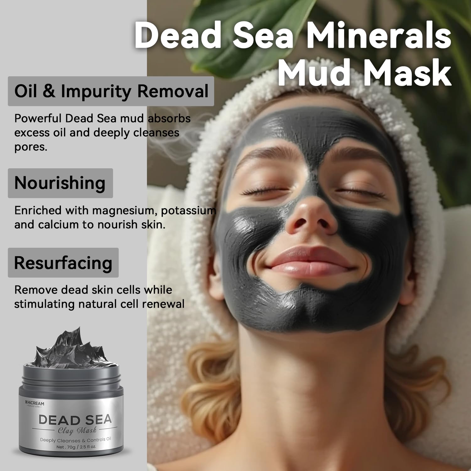 Hicream Turmeric Clay Mask Set – Green Tea & Dead Sea Minerals, 3-Piece Spa Facial Mask Kit