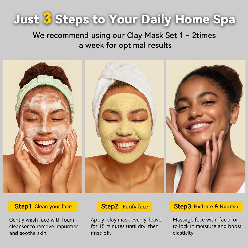 Hicream Turmeric Clay Mask Set – Green Tea & Dead Sea Minerals, 3-Piece Spa Facial Mask Kit
