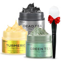 Hicream Turmeric Clay Mask Set – Green Tea & Dead Sea Minerals, 3-Piece Spa Facial Mask Kit