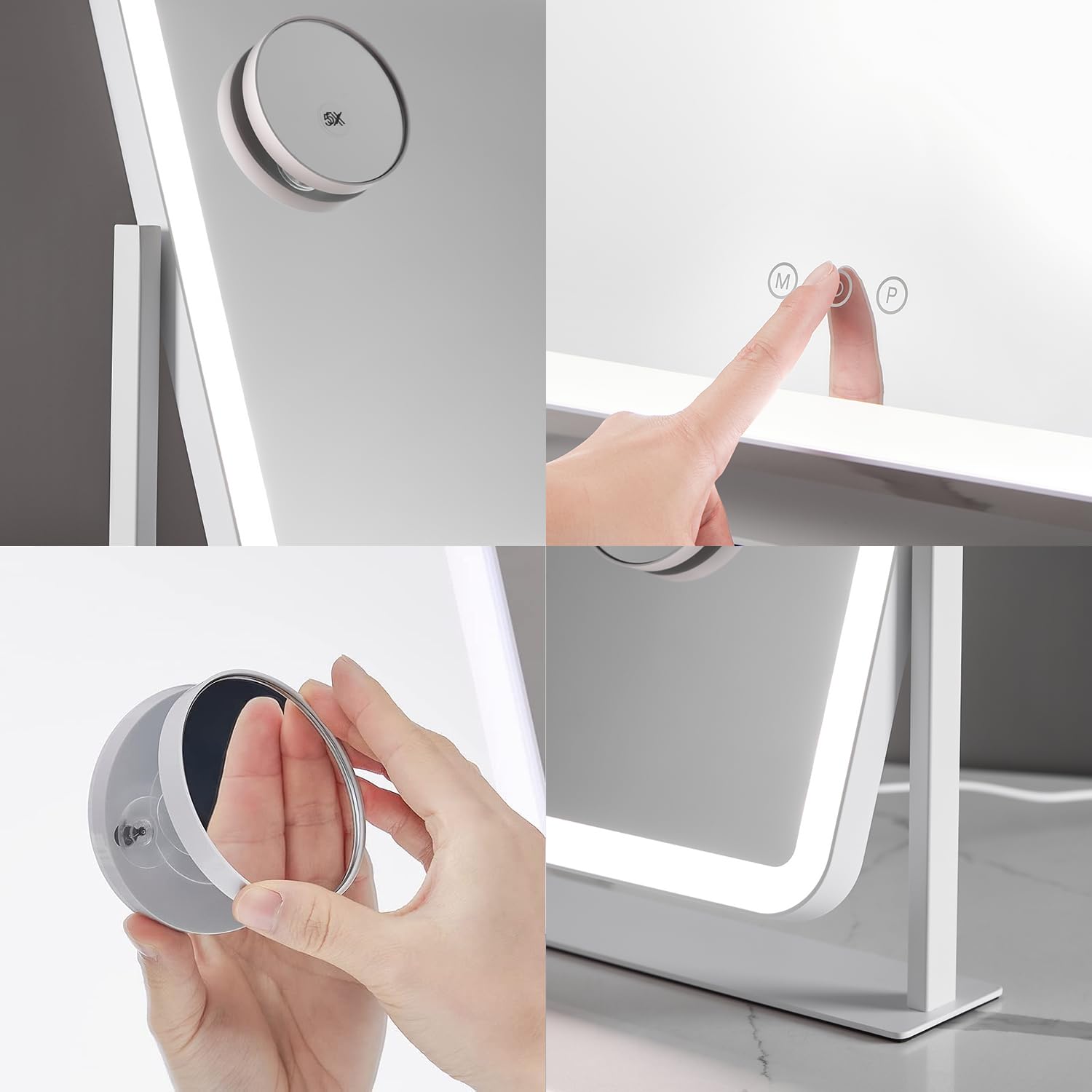 HIEEY Vanity Mirror with Lights — 360° Rotation, 3 Lighting Modes, 5x Magnification, Smart Touch (White, 17.4 x 13.5 in)