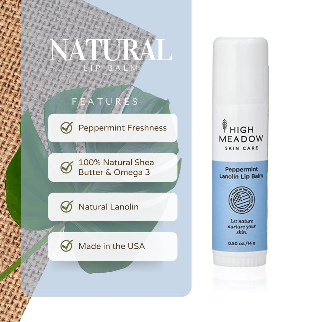 High Meadow Peppermint Lanolin Lip Balm Stick – Long-Lasting Moisture for Dry Lips (Travel Size)