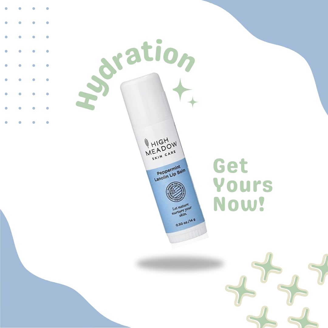 High Meadow Peppermint Lanolin Lip Balm Stick – Long-Lasting Moisture for Dry Lips (Travel Size)