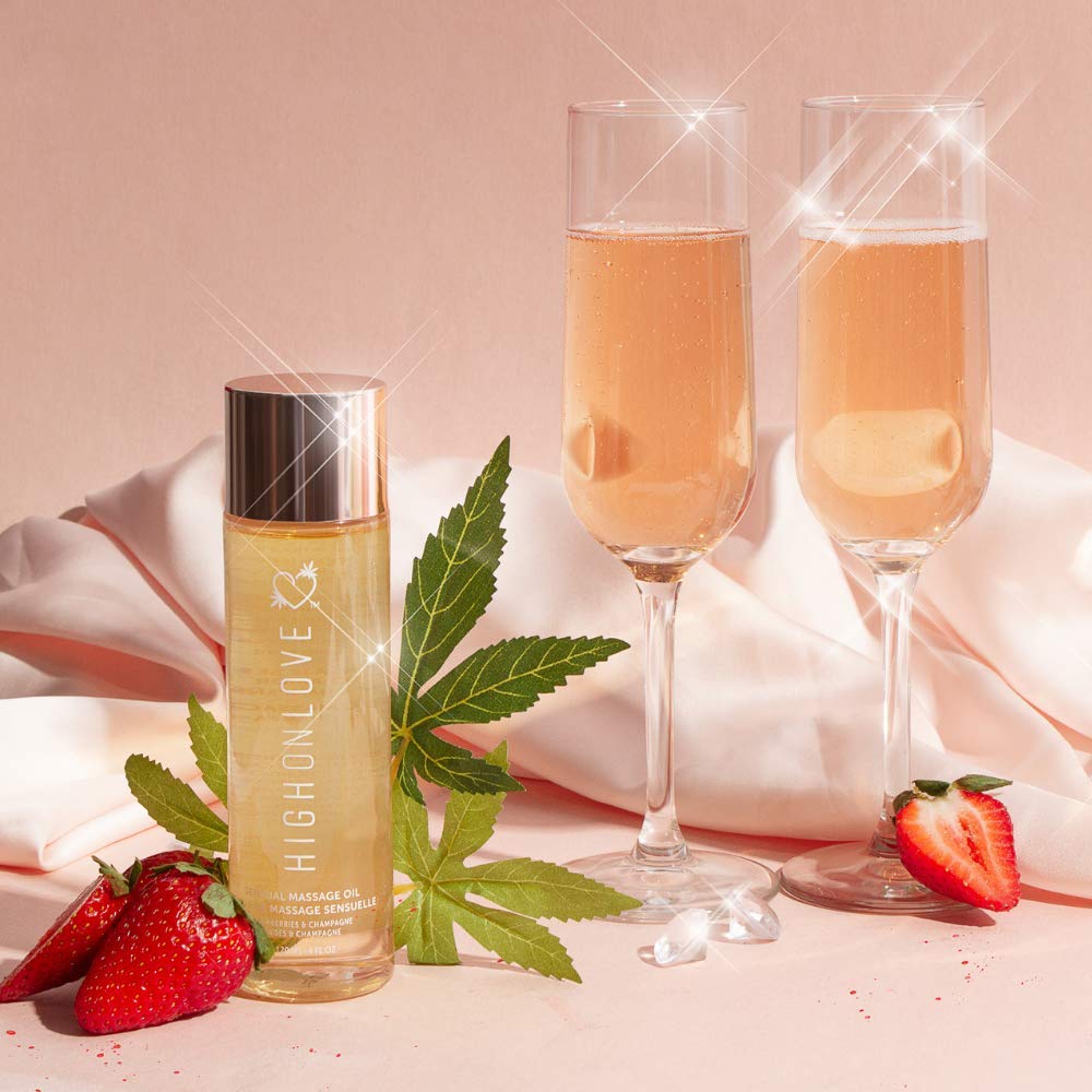 HIGHONLOVE Natural Body Oil – Hemp Seed, Grape Seed & Vitamin E | Strawberries & Champagne (120 ml)