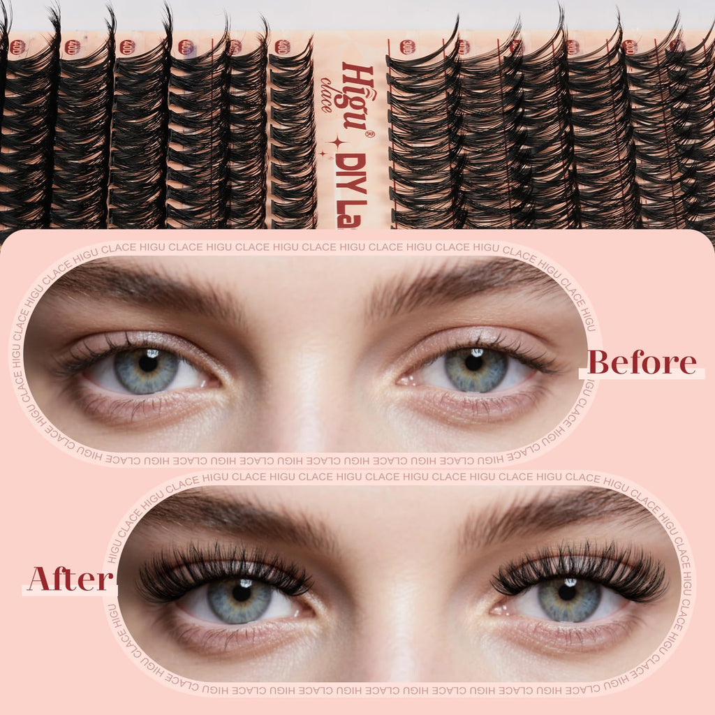 Higu clace Lash Clusters Kit DIY 280pcs — Natural 10-18mm 30D/40D Wispy Lashes with Bond & Seal