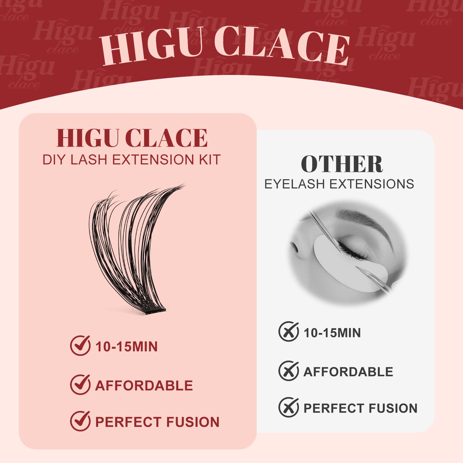 Higu clace Lash Clusters Kit DIY 280pcs — Natural 10-18mm 30D/40D Wispy Lashes with Bond & Seal