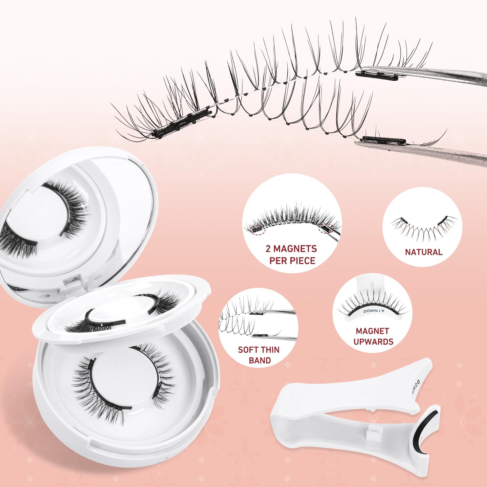 Higu clace Magnetic Eyelashes – 2 Pairs with Applicator | No Glue, Easy Wear