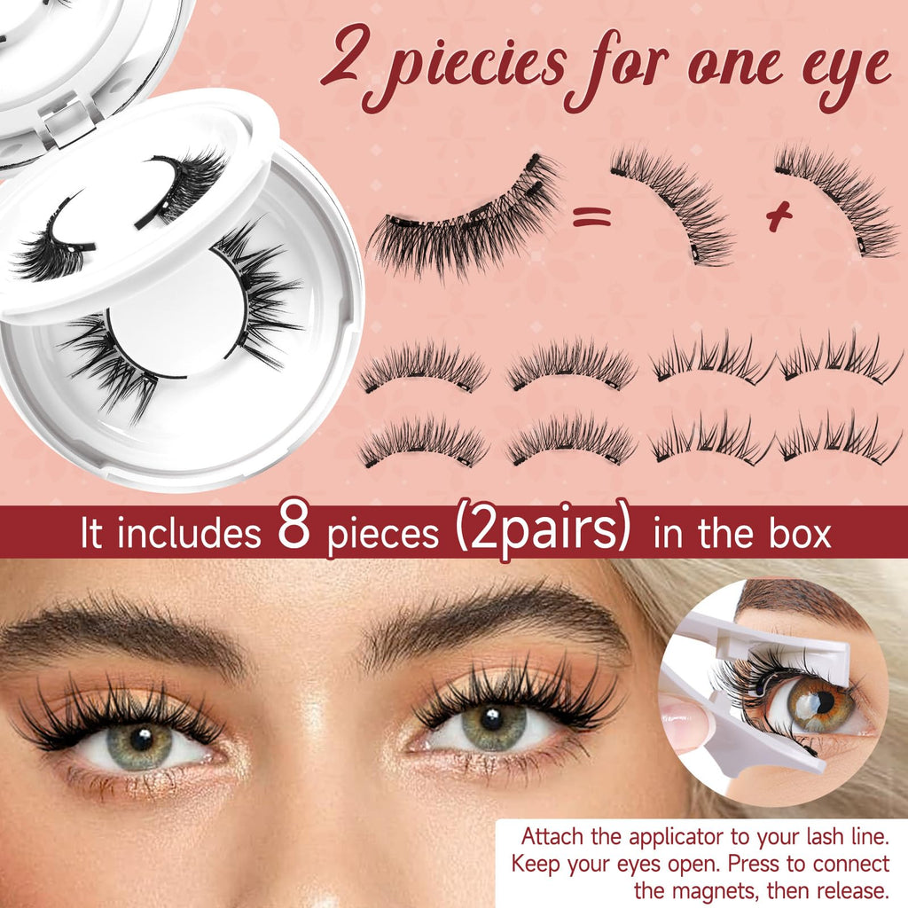 Higu clace Magnetic Eyelashes with Applicator – 2 Pairs, No Glue, Easy Magnetic Lash Kit