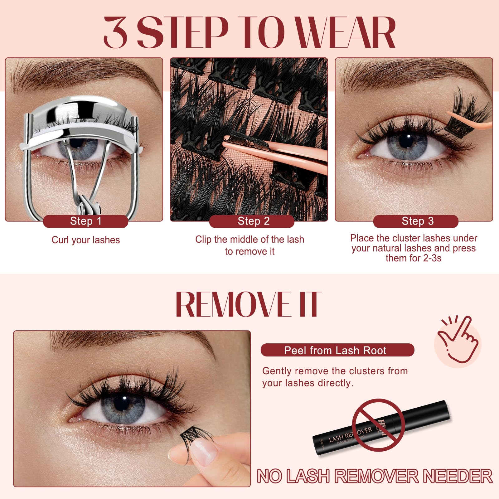 Higu Clace Self-Adhesive Eyelashes Kit – Pre-Glued Clusters 10-16mm