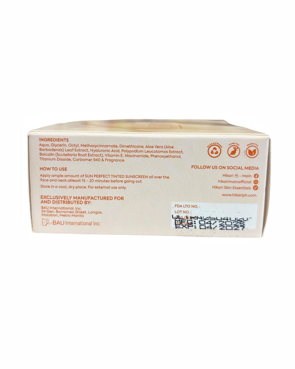 Hikari Skin Premium Sun Perfect Tinted Sunscreen SPF 50 – Fragrance-Free Hydration