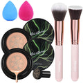 Hilareco 2-Piece Mushroom Head Air Cushion CC Cream Set – Nature Foundation, Brushes, Sponge (#05 Sand)
