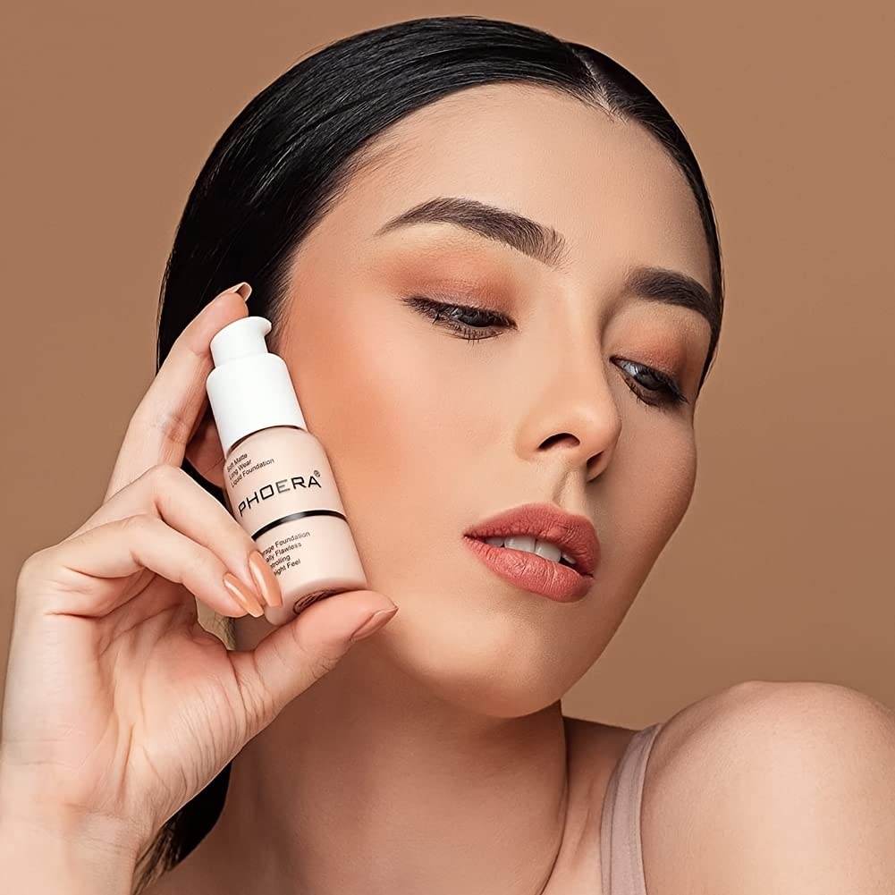 Hilareco BestLand PHOERA Foundation 2Pack – Full Coverage Liquid Foundation, Oil-Free, Long-Lasting, Shades 104 Buff Beige & 105 Sand
