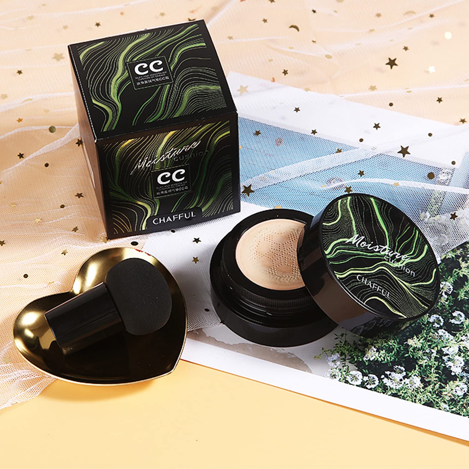 Hilareco 2-Piece Mushroom Head Air Cushion CC Cream Set – Nature Foundation, Brushes, Sponge (#05 Sand)