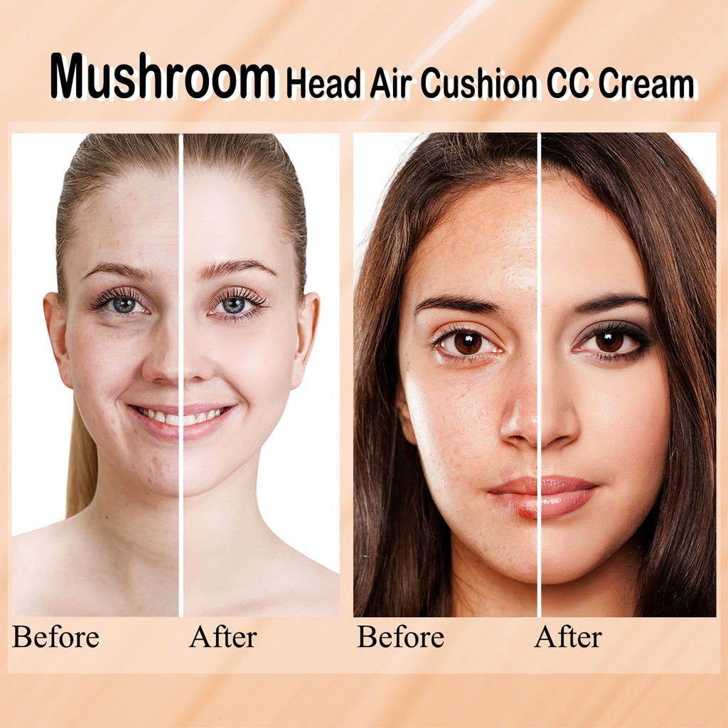 Hilareco 2-Piece Mushroom Head Air Cushion CC Cream Set – Nature Foundation, Brushes, Sponge (#05 Sand)