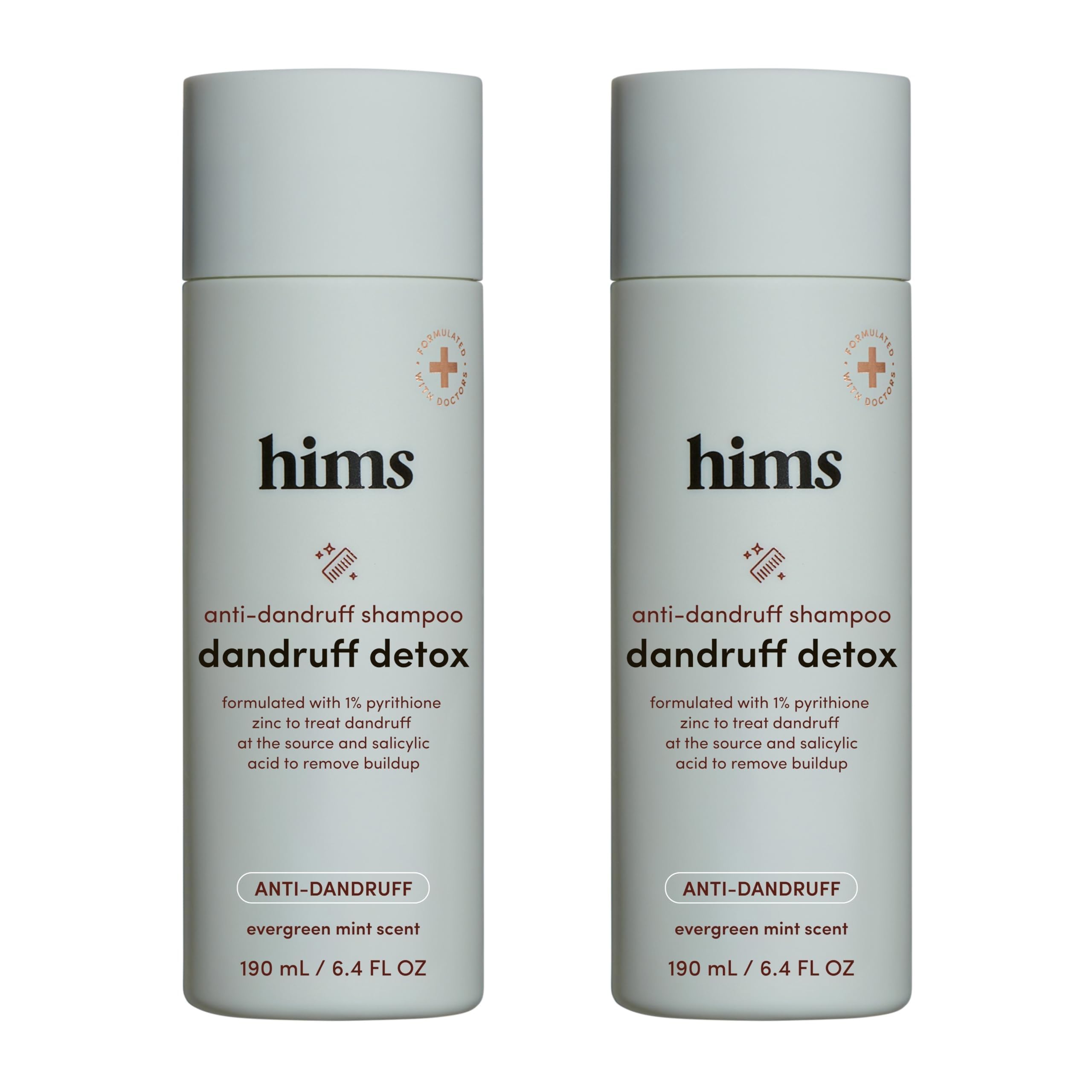 hims & hers Dandruff Detox Shampoo with Pyrithione Zinc, Argan & Avocado Oils – Sulfate-Free, Evergreen Mint Scent – 6.4 fl oz (2-Pack)