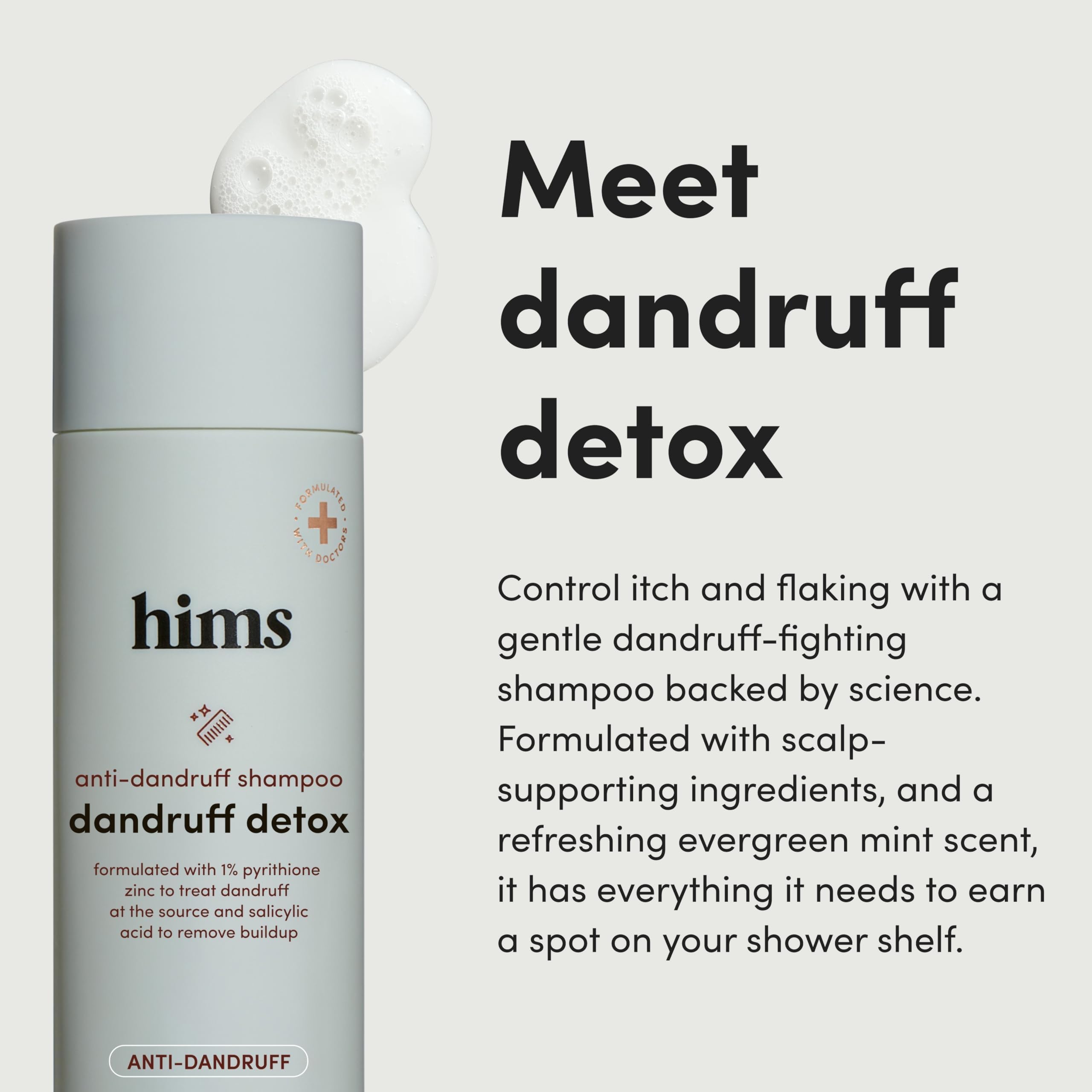 hims & hers Dandruff Detox Shampoo with Pyrithione Zinc, Argan & Avocado Oils – Sulfate-Free, Evergreen Mint Scent – 6.4 fl oz (2-Pack)