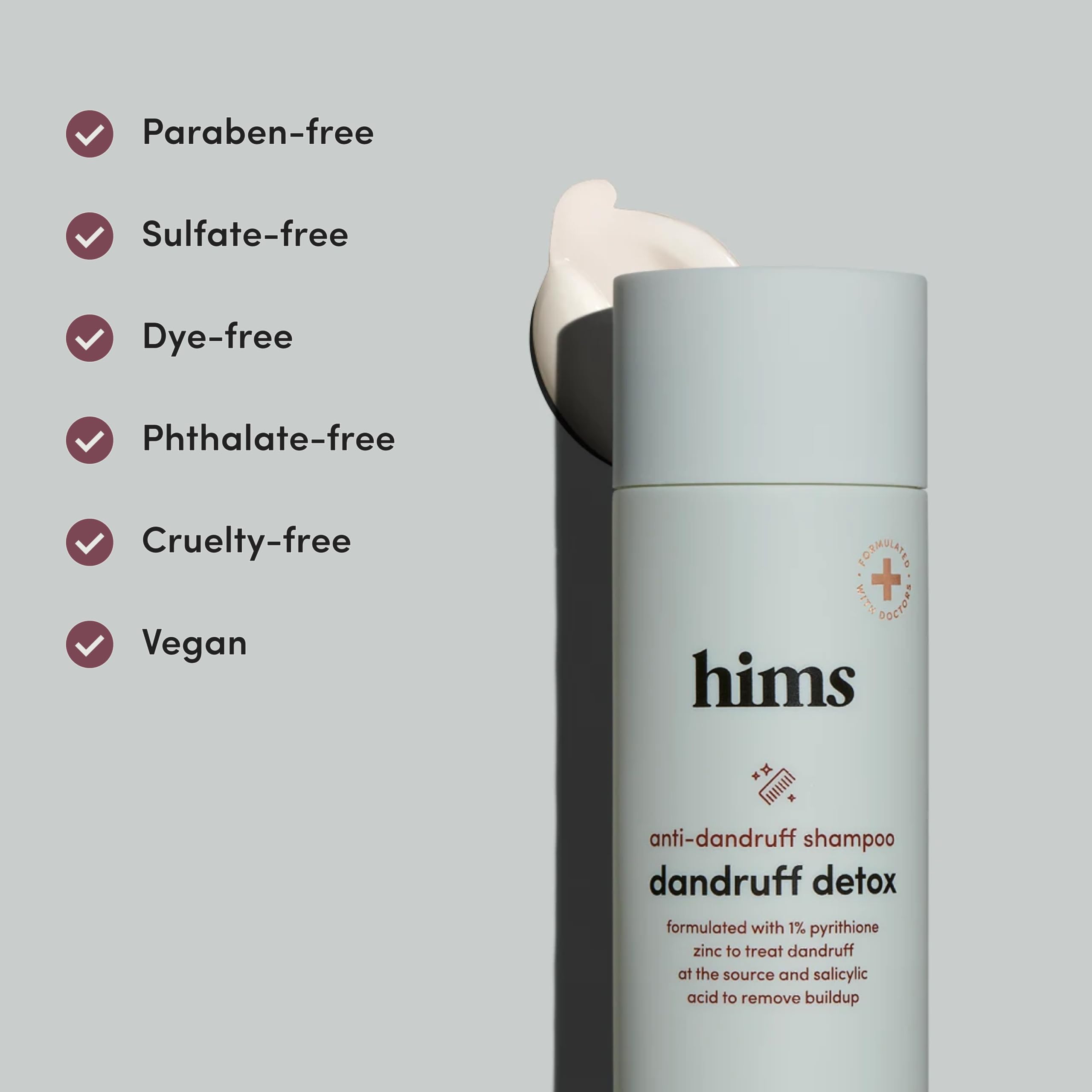 HIMS Dandruff Detox Anti Dandruff Shampoo – 1% Pyrithione Zinc, Argan Oil, Evergreen Mint, Paraben & Sulfate Free – 6.4 fl oz