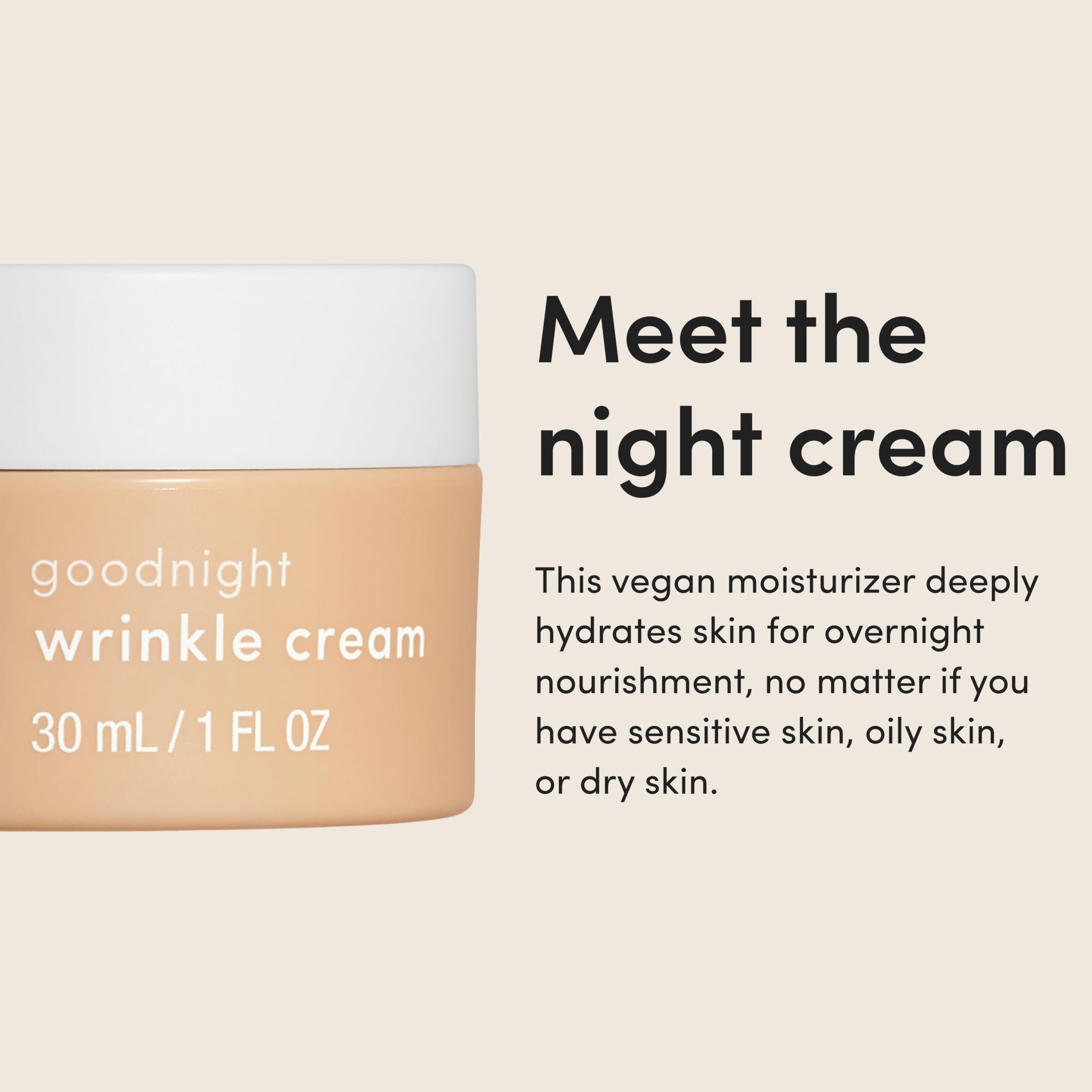 hims goodnight wrinkle cream for men – caffeine, hyaluronic acid, almond scent | vegan & cruelty-free 1oz