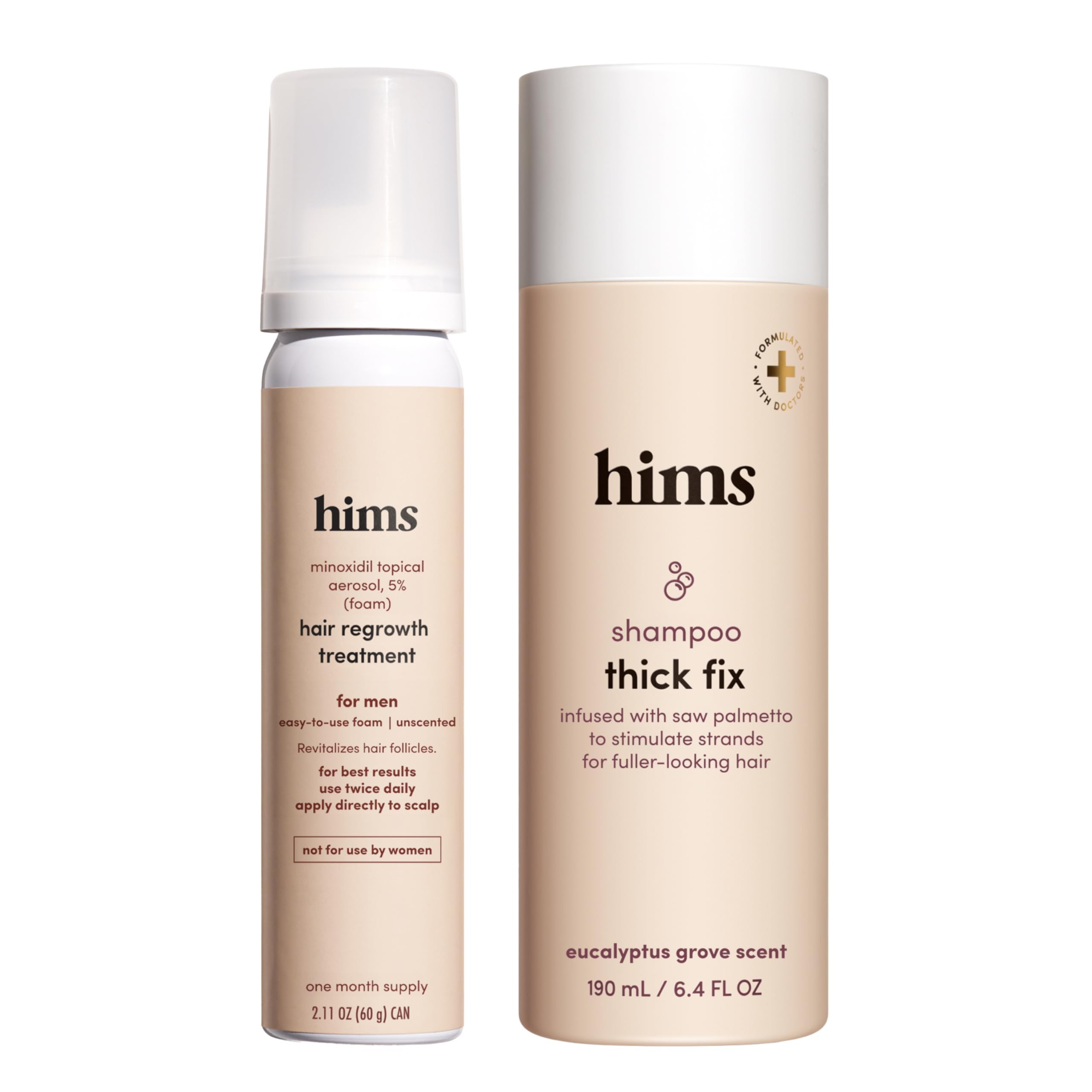 Hims & Hers Thick Fix Shampoo + 5% Minoxidil Foam Set for Men – Fuller-Looking, Moisturizing, Color Safe