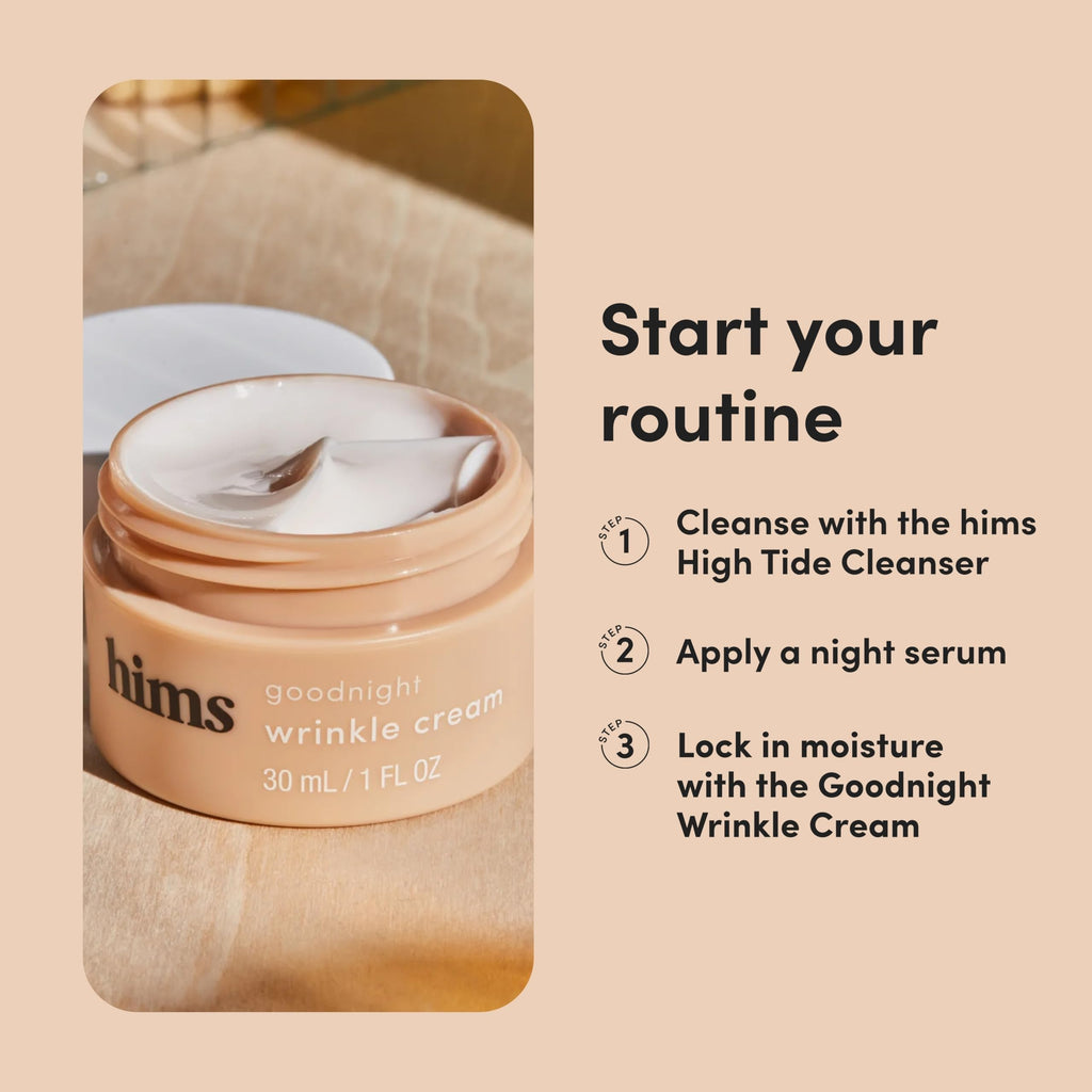 hims goodnight wrinkle cream for men – caffeine, hyaluronic acid, almond scent | vegan & cruelty-free 1oz