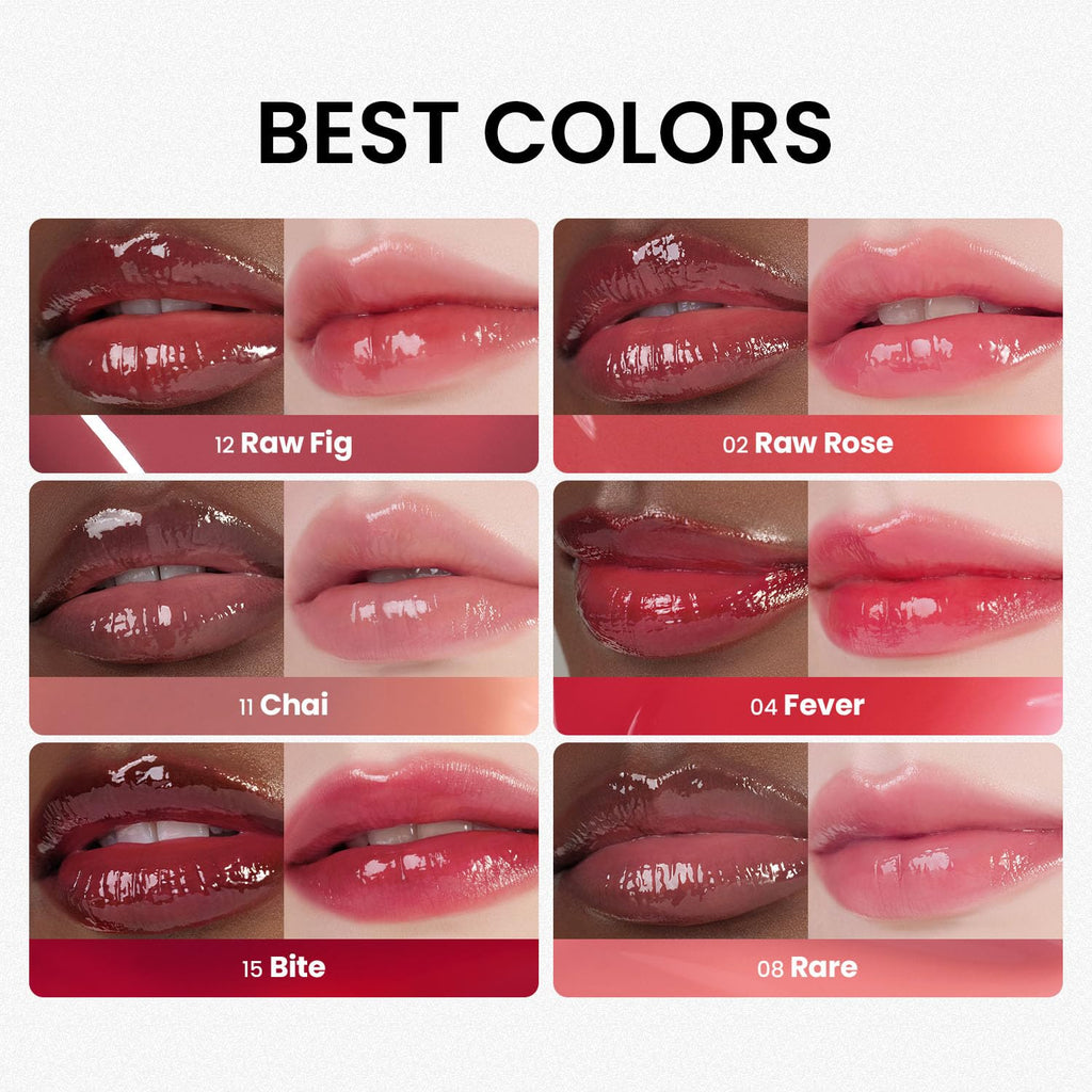 HINCE Raw Glow Lip Tint – Stain Glazed Glossy Lip Gloss, Non-Sticky & Long-Wearing, Vegan 0.13 fl oz (FEVER, 04)