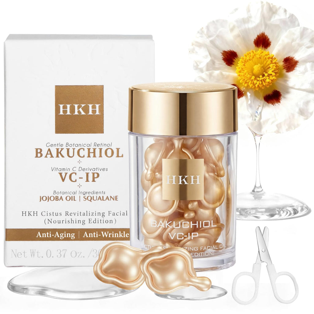 HKH Bakuchiol Retinol Serum for Face – 30 Capsules, Gentle Anti-Aging for Sensitive Skin, SGS-Tested Wrinkle Reduction in 4 Weeks, Peptides & Plant-Based Retinol, Travel-Friendly