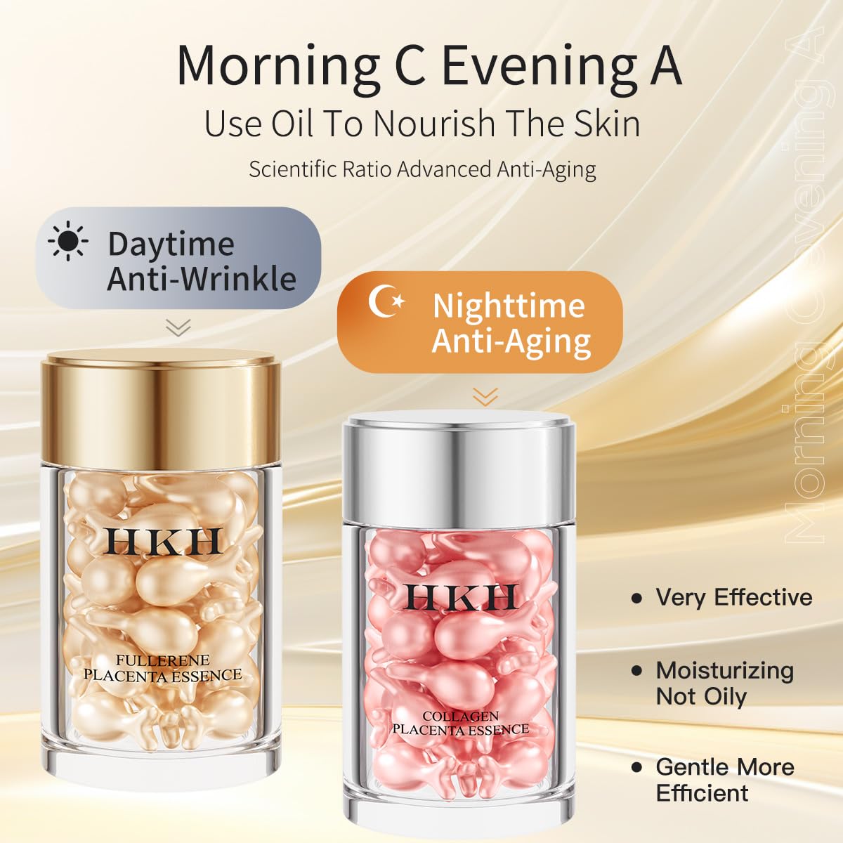 HKH Vitamin C & Retinol Serum Capsules Set – 96 Capsules (48 VC Morning + 48 VA Evening) for Anti-Aging & Hydration