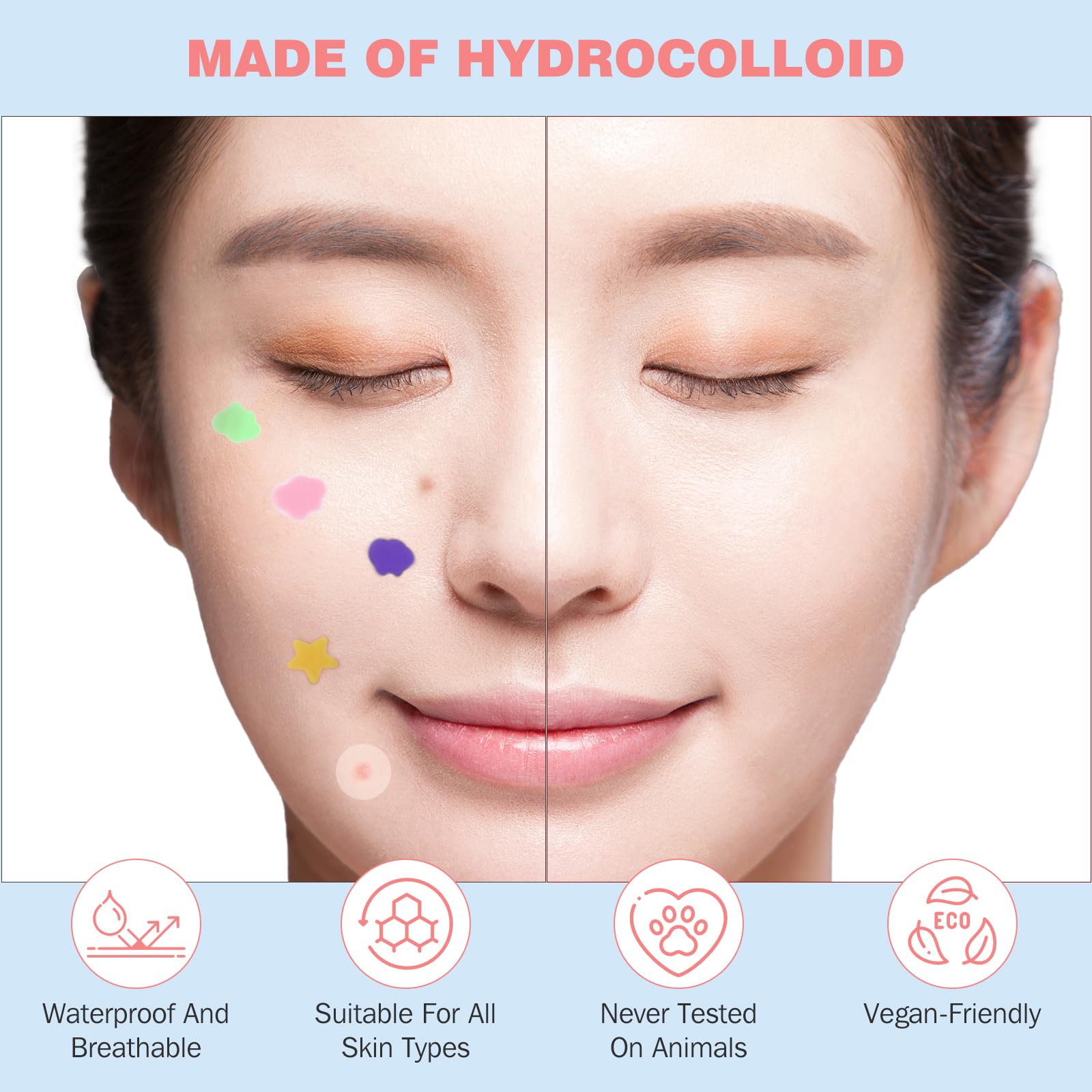 HLOES Pimple Patches – Cute Star-Shaped Hydrocolloid Patches, 280 PCS, Overnight Blemish Coverage