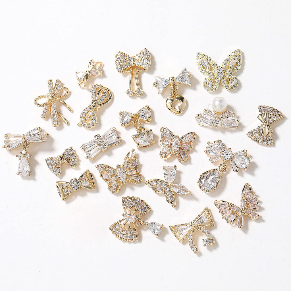 HNUIX Butterfly Nail Charms & Gems — Gold Copper Zircon, 27-Piece Nail Art Jewelry Kit