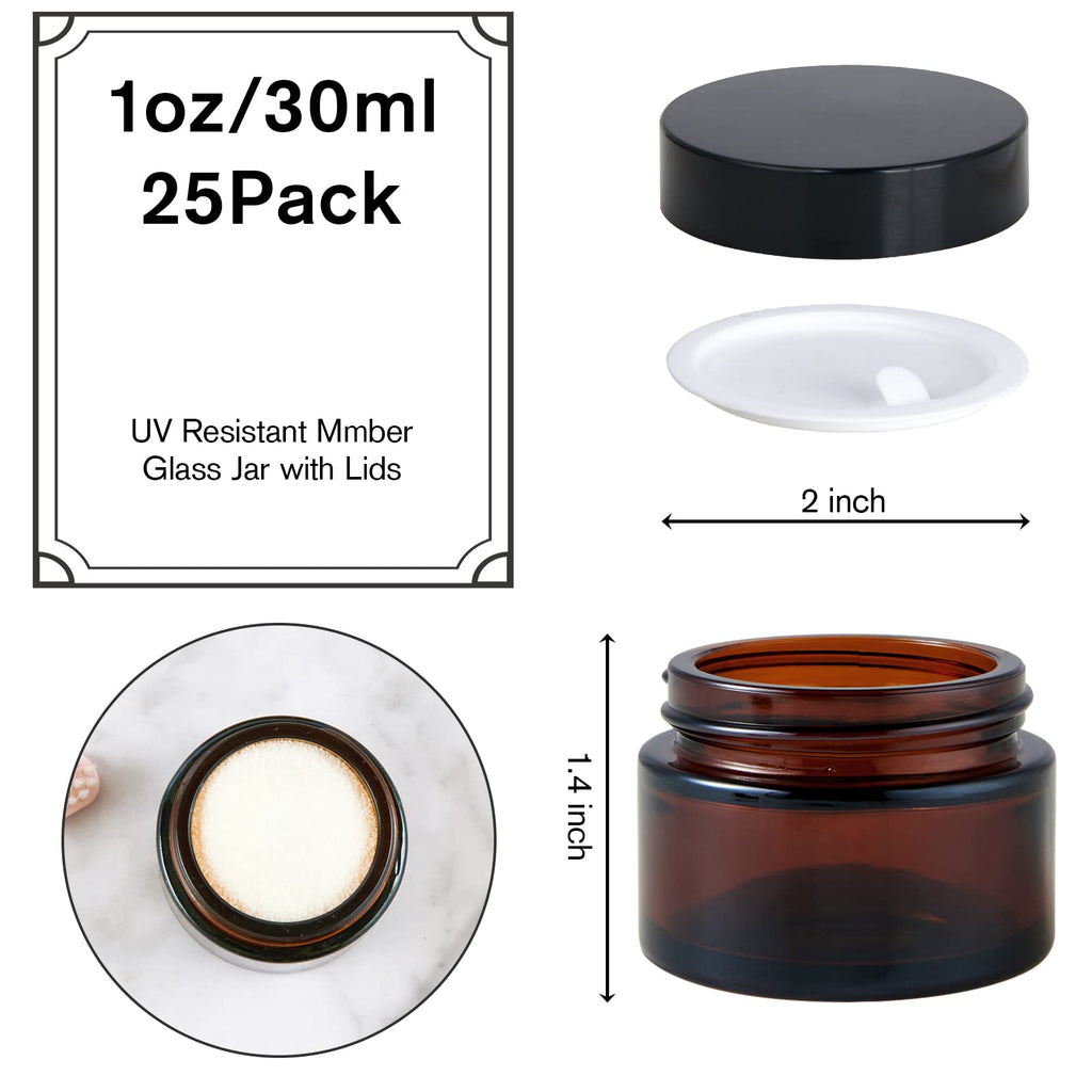 11 Hoa Kinh 1oz Amber Glass Jars with Lids – 30 Pack Travel-Ready Cosmetic Containers