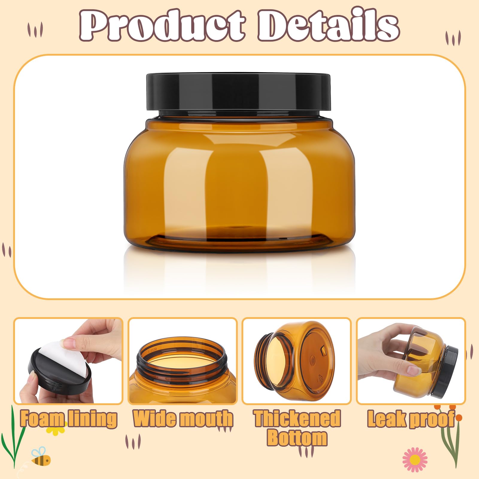 Hoemwarm 32 Pack Amber Jars with Lids – 8 oz Refillable Containers