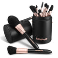 HOIFA Silkpuff 15-Piece Makeup Brush Set – Travel Case, Cruelty-Free Synthetic Hair