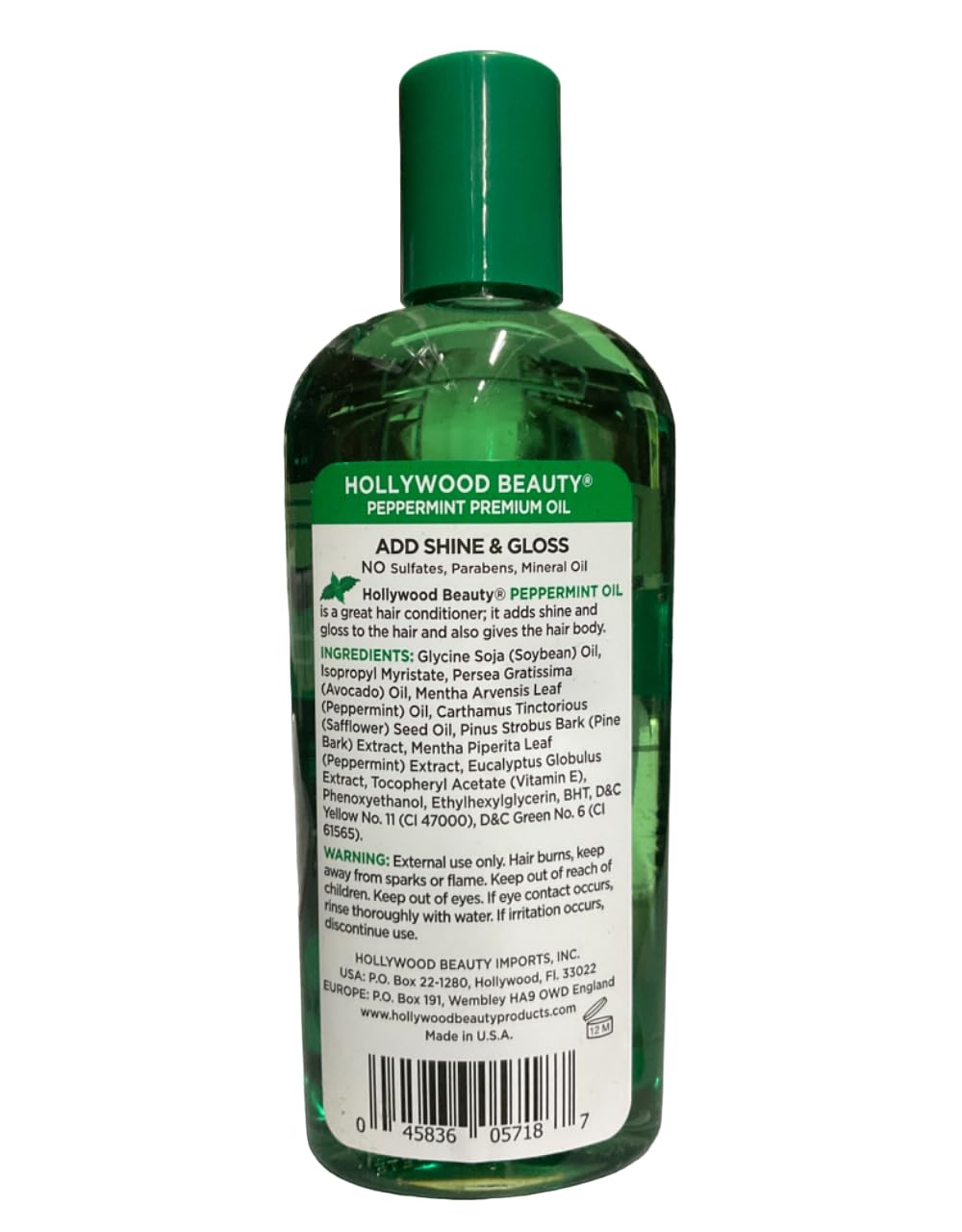 Hollywood Beauty Peppermint Hair Oil (8oz) – Hair & Skin Conditioning with Omega-3, Vitamin A & C