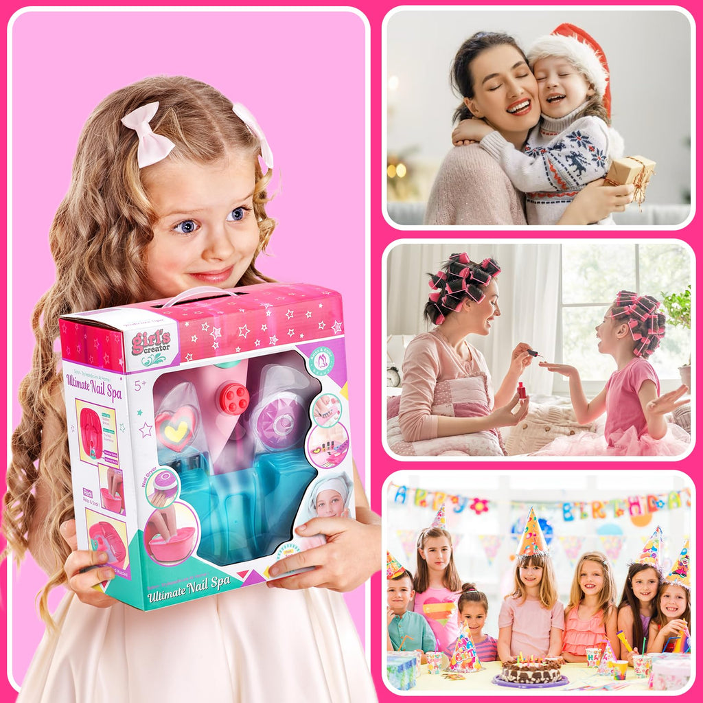 Holycco Kids Spa Day Kit for Girls | Foot Spa with Nail Dryer & Bath Bombs