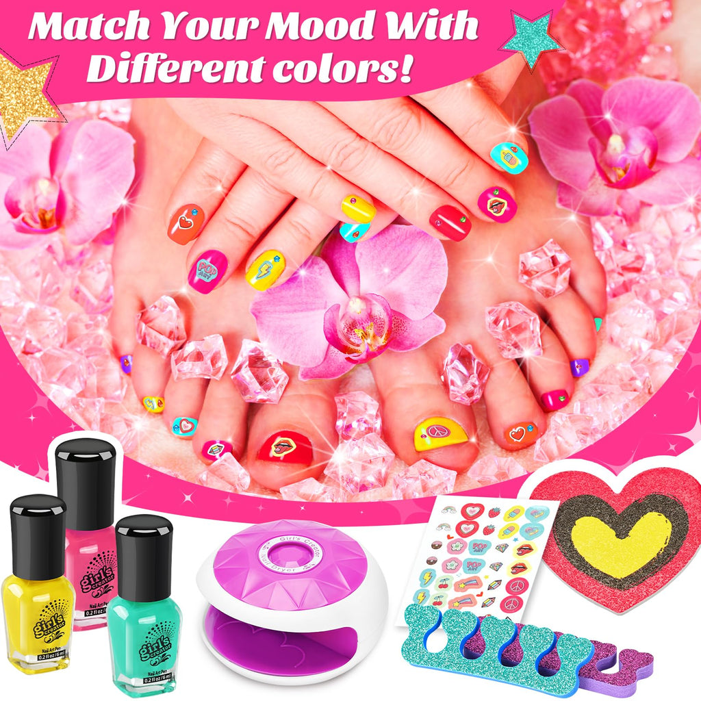 Holycco Kids Spa Day Kit for Girls | Foot Spa with Nail Dryer & Bath Bombs