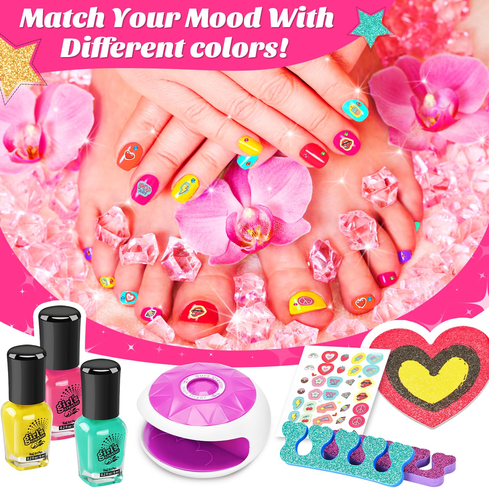 Holycco Kids Spa Day Kit for Girls | Foot Spa with Nail Dryer & Bath Bombs