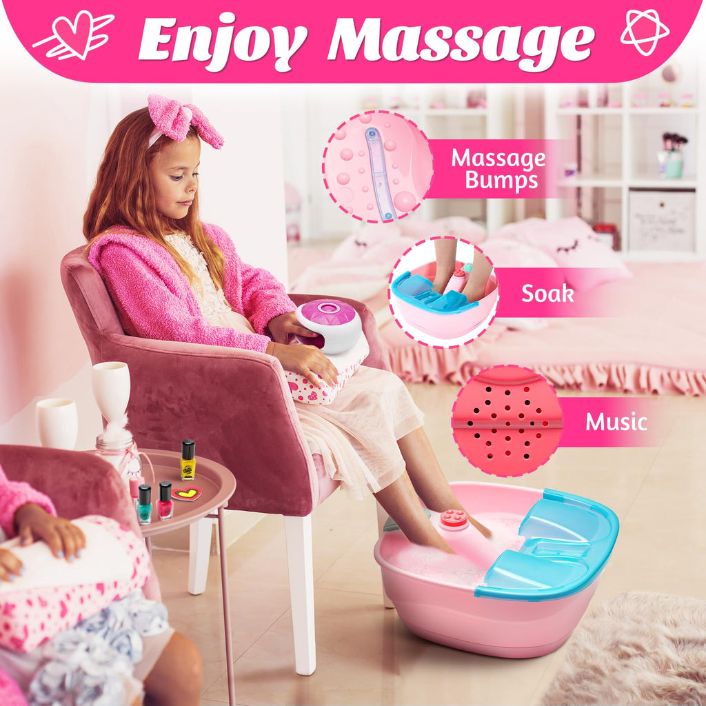 Holycco Kids Spa Day Kit for Girls | Foot Spa with Nail Dryer & Bath Bombs